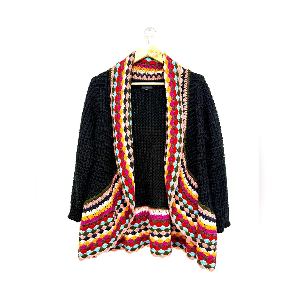 Afghan Women’s Crochet Boho Chunky Knit Colorful Grannycore Blanket Sweater S/M